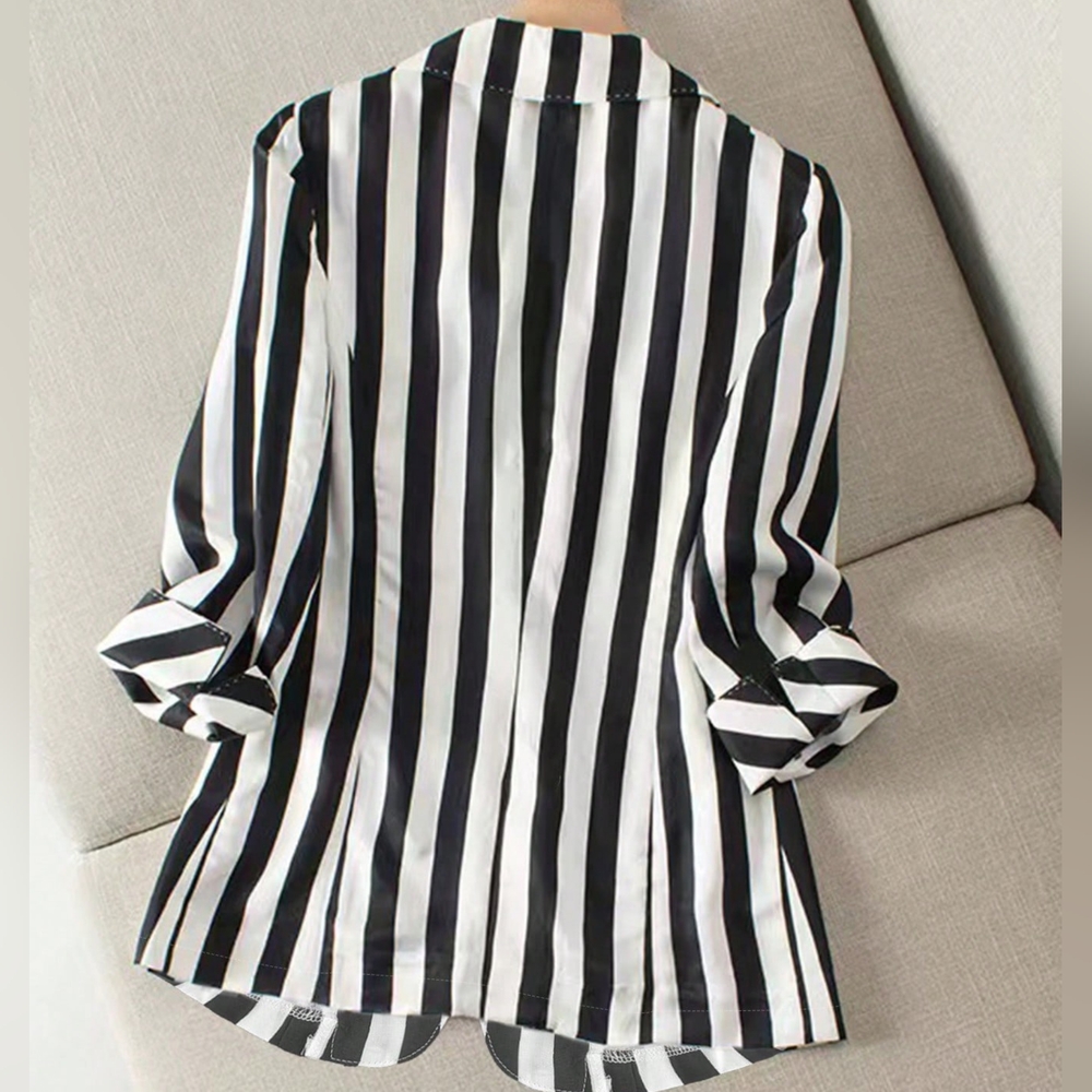 Print Roll Tab Sleeve Blazer For Dailywear - Picture 3 of 7